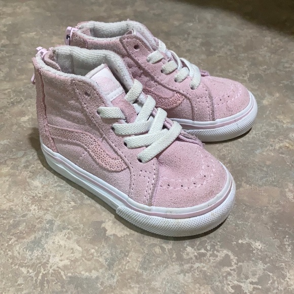 pink suede high top vans